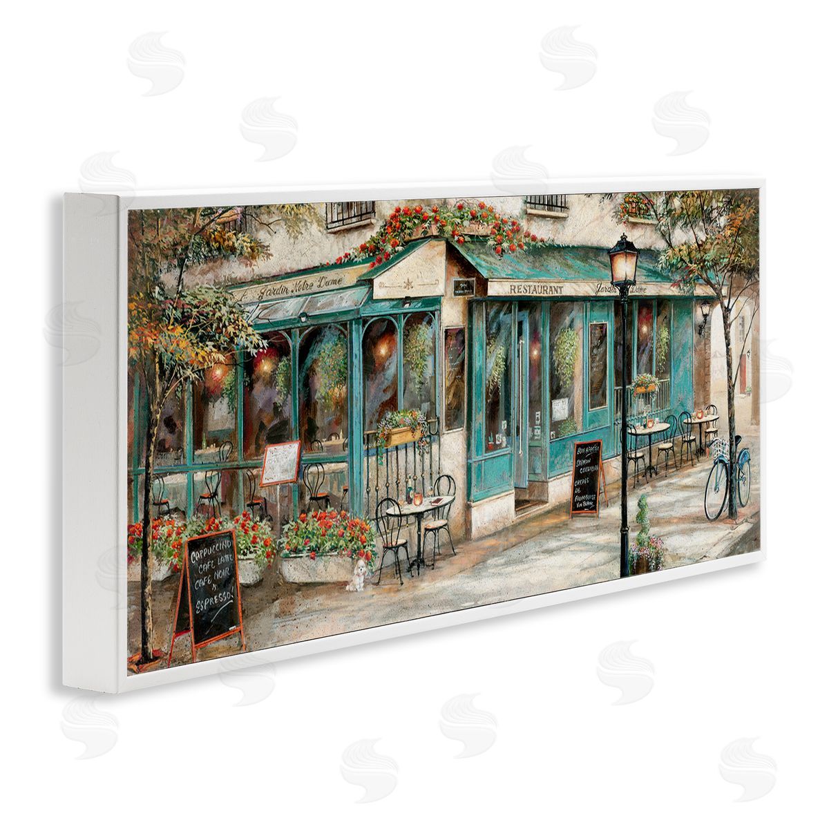 European City Streets Café Scene White Frame Print Wall Art, Home Decor by Ruane Manning