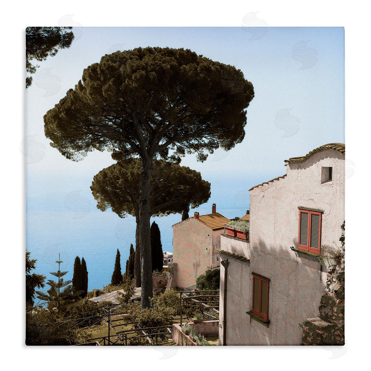 Alan Blaustein Traditional Mountainside European Villa Architecture Clear Blue Sky Stretched Canvas Wall Art Print