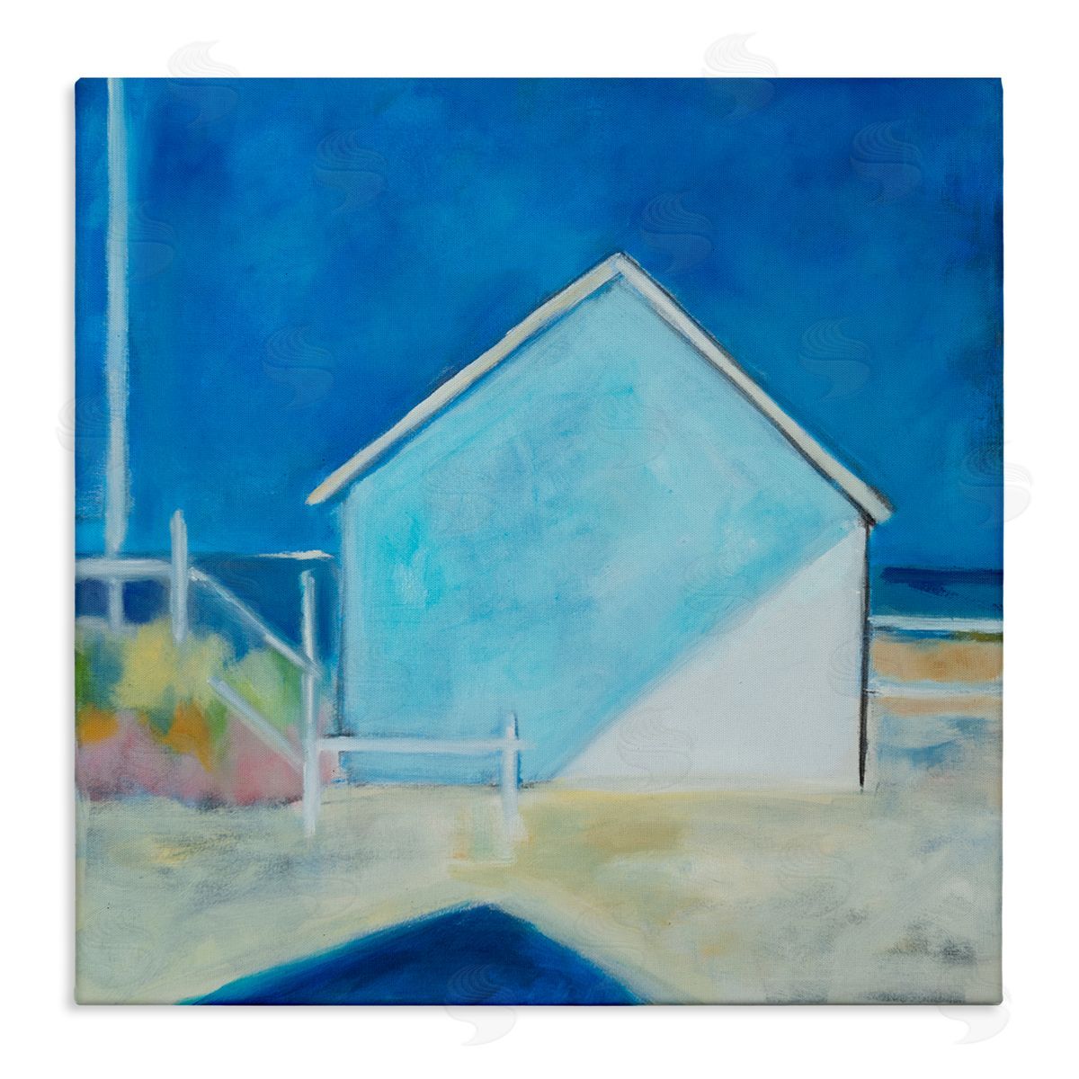 Susanne Marie Contemporary Beach House Landscape Soft Minimal Blue Waters Stretched Canvas Wall Art Print