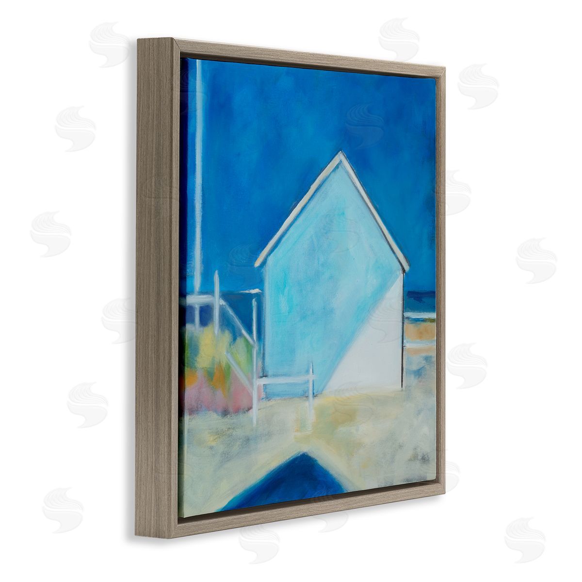 Susanne Marie Contemporary Beach House Landscape Soft Minimal Blue Waters Brown Floating Frame Canvas Wall Art Print