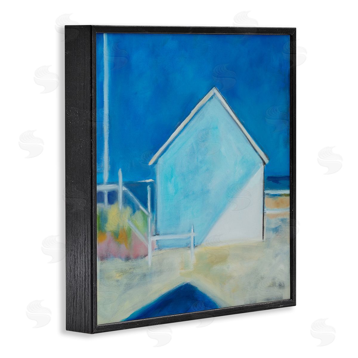 Susanne Marie Contemporary Beach House Landscape Soft Minimal Blue Waters Black Framed Glicee Wall Art Print