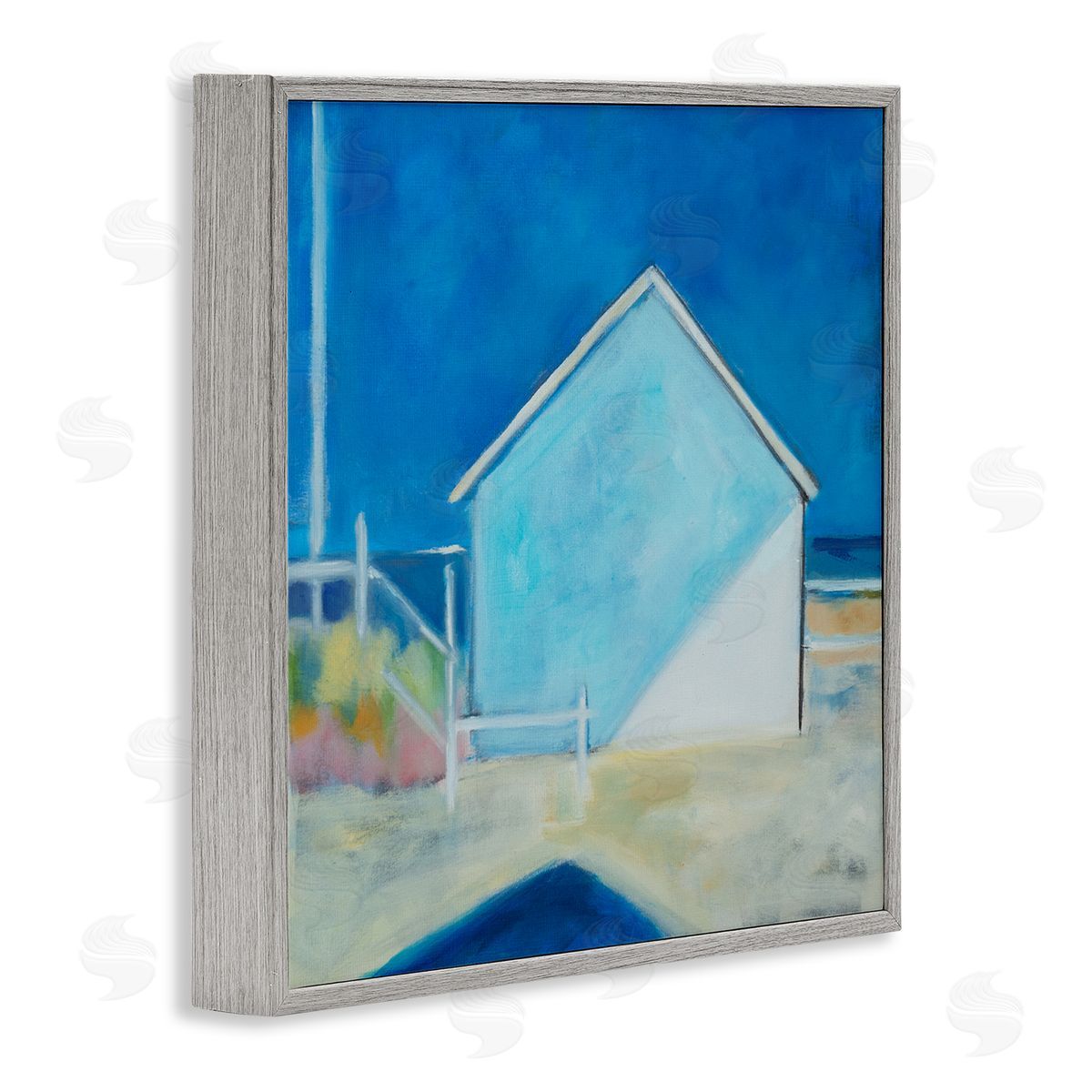 Susanne Marie Contemporary Beach House Landscape Soft Minimal Blue Waters Gray Framed Glicee Wall Art Print