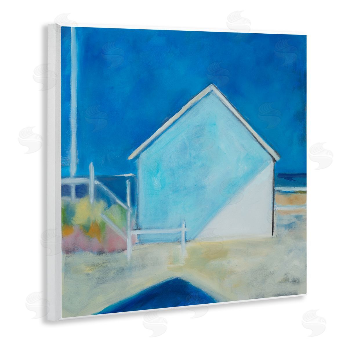 Susanne Marie Contemporary Beach House Landscape Soft Minimal Blue Waters Wooden Wall Plaque Art Print