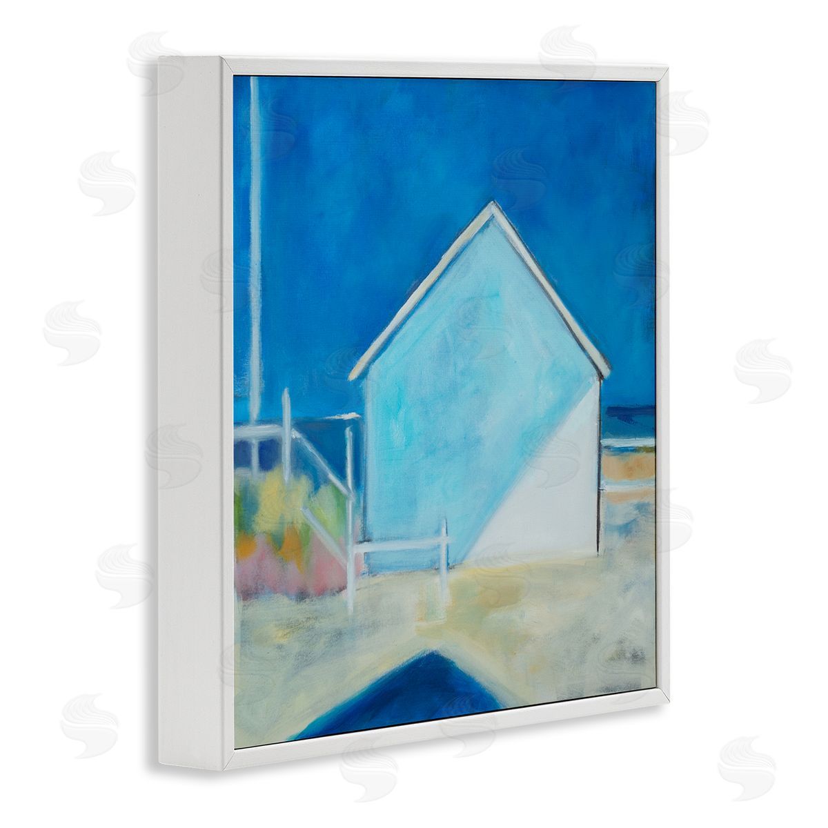 Susanne Marie Contemporary Beach House Landscape Soft Minimal Blue Waters White Framed Glicee Wall Art Print