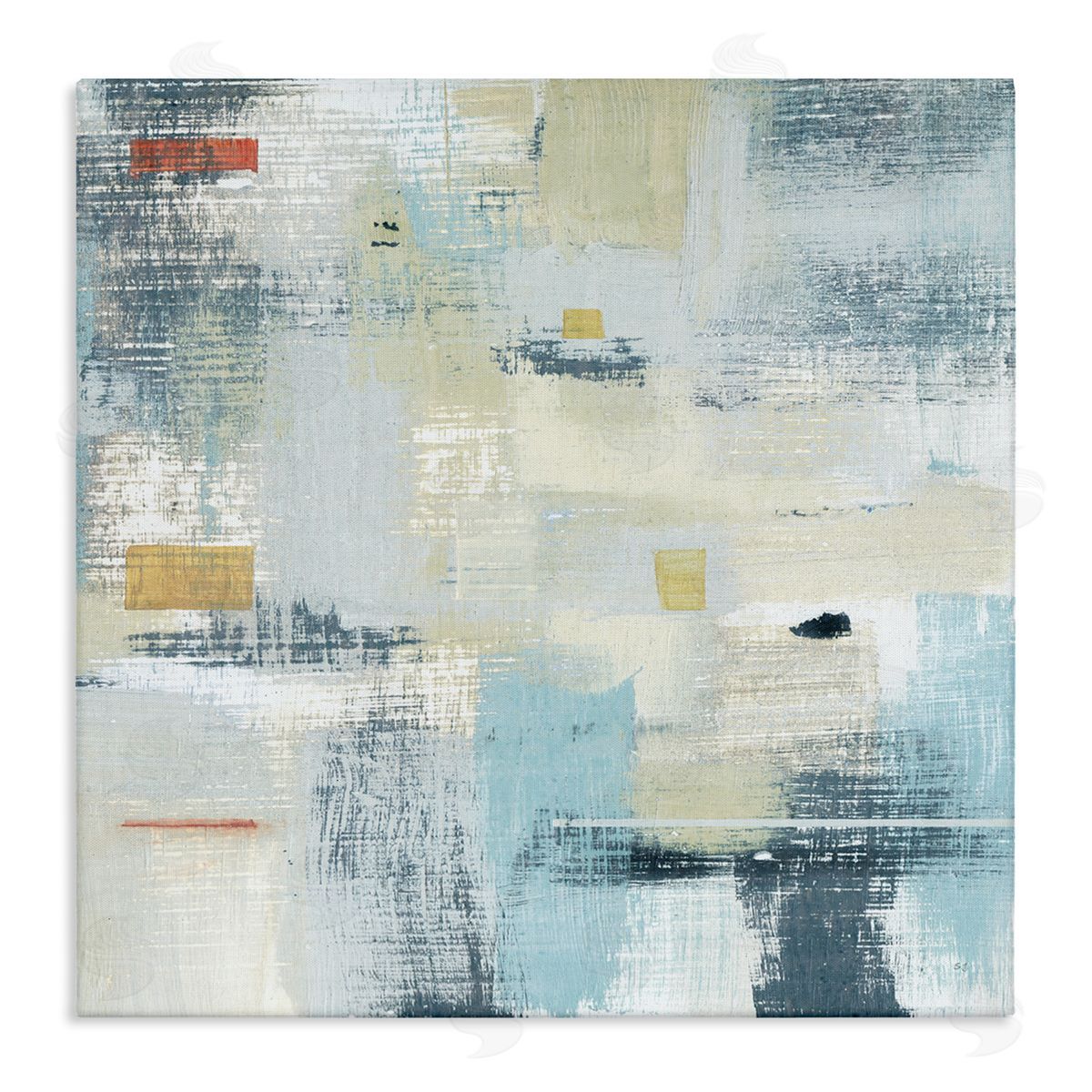 Susan Jill Woven Paint Stroke Abstraction Blue Beige Paint Blend Stretched Canvas Wall Art Print