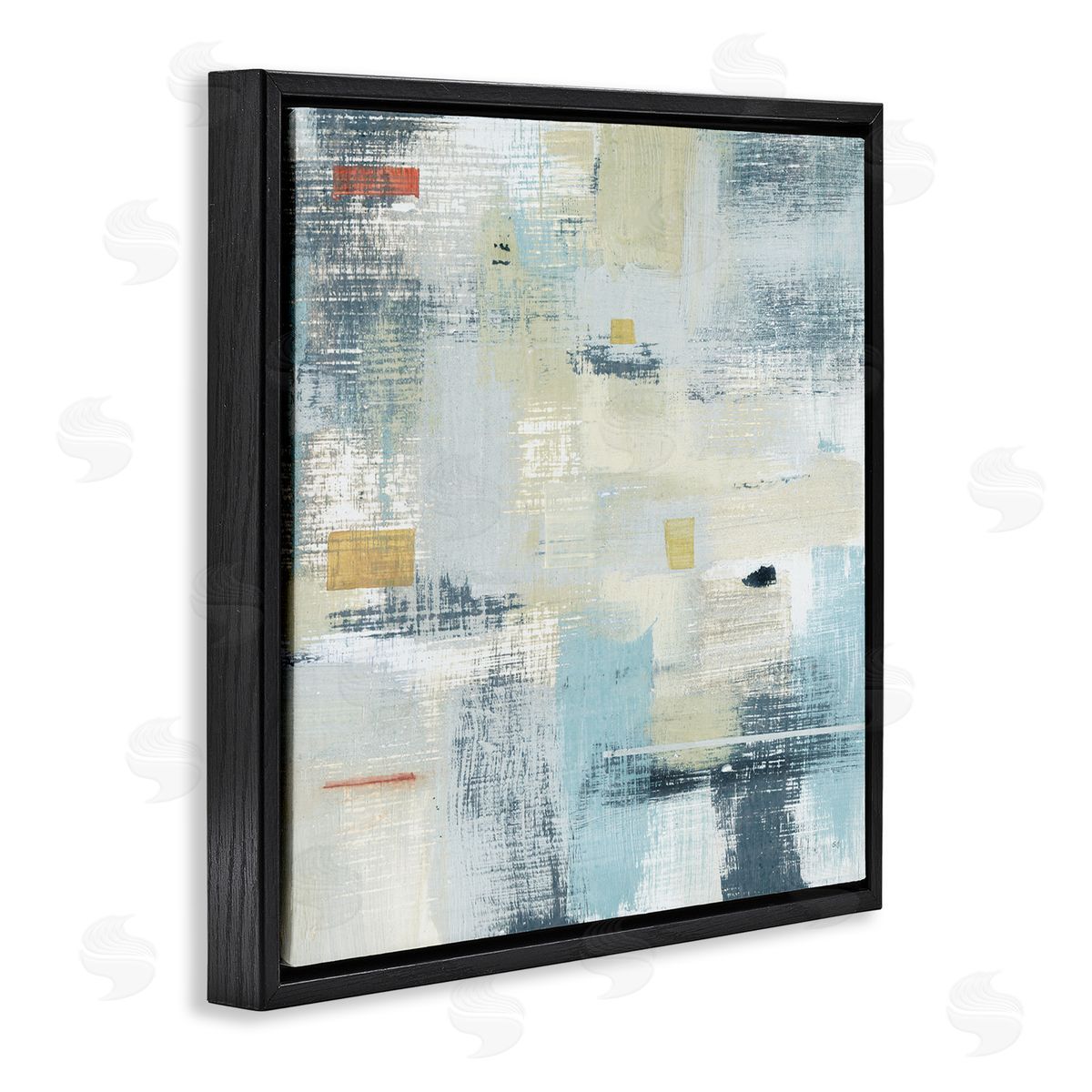 Susan Jill Woven Paint Stroke Abstraction Blue Beige Paint Blend Black Floating Frame Canvas Wall Art Print