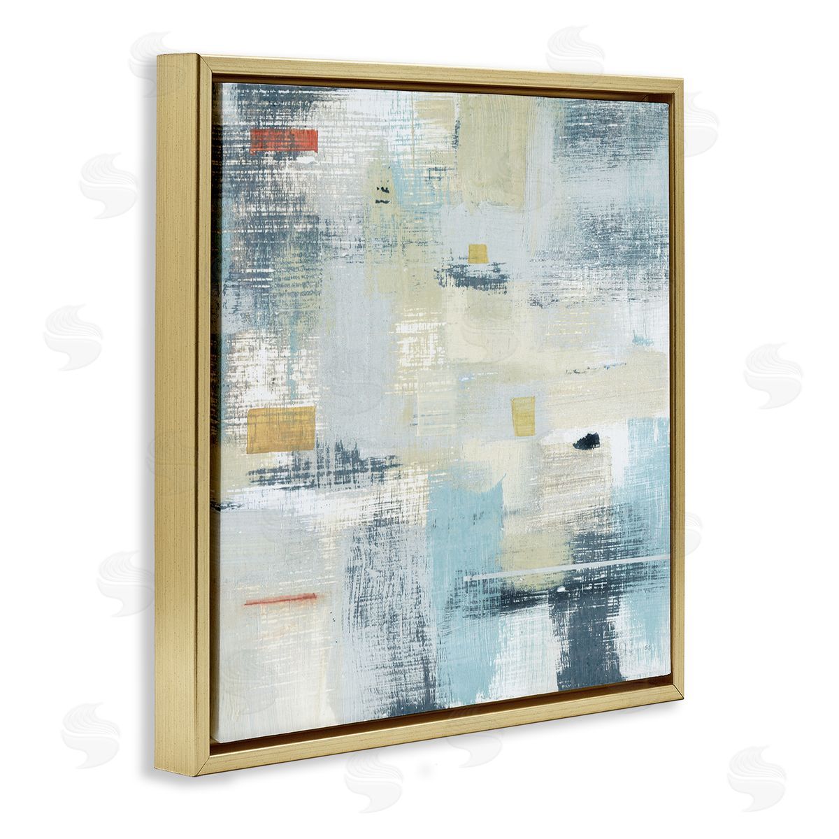 Susan Jill Woven Paint Stroke Abstraction Blue Beige Paint Blend Gold Floating Frame Canvas Wall Art Print