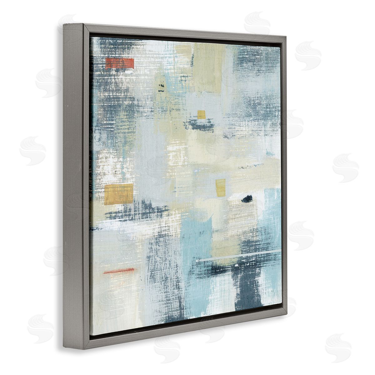 Susan Jill Woven Paint Stroke Abstraction Blue Beige Paint Blend Gray Floating Frame Canvas Wall Art Print