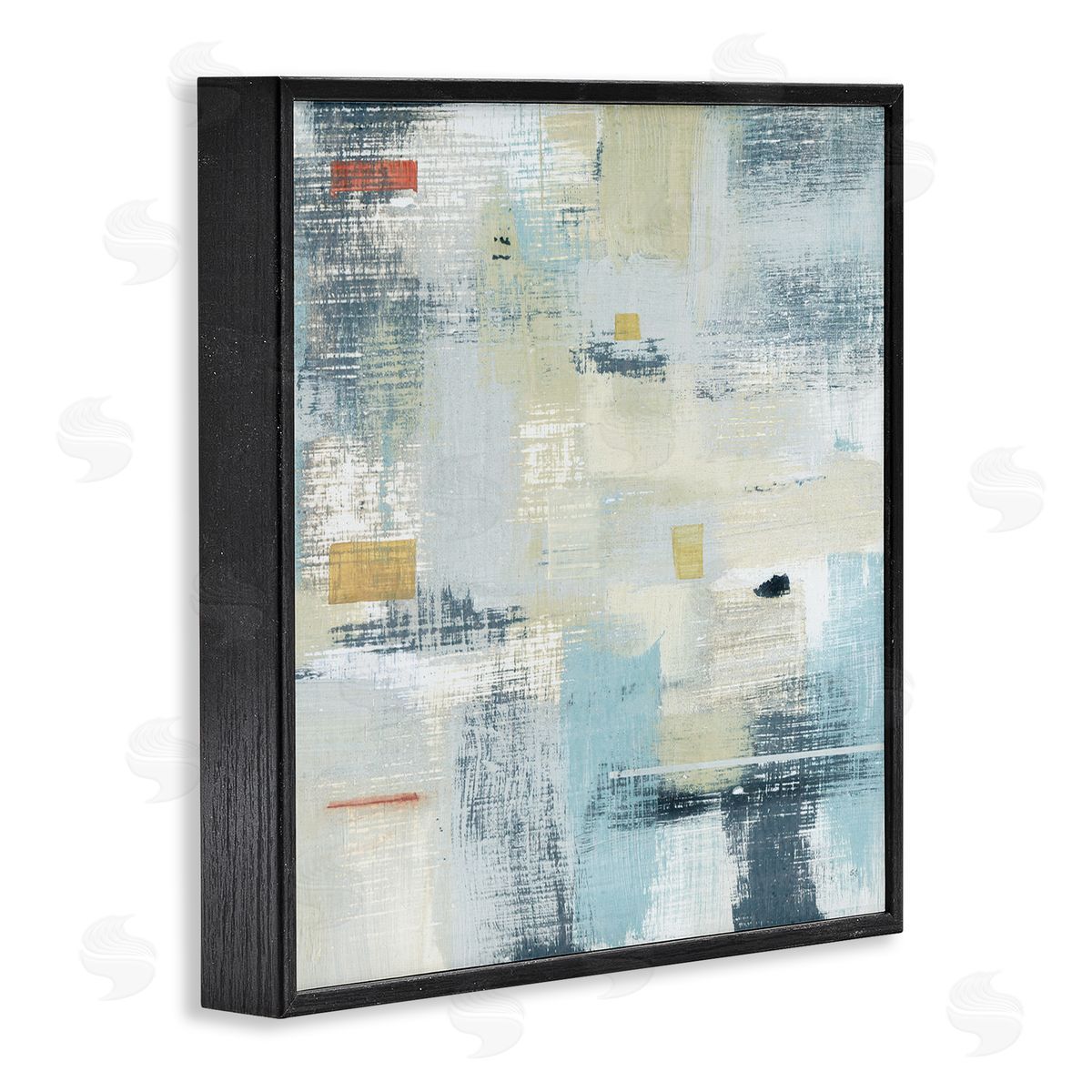 Susan Jill Woven Paint Stroke Abstraction Blue Beige Paint Blend Black Framed Glicee Wall Art Print