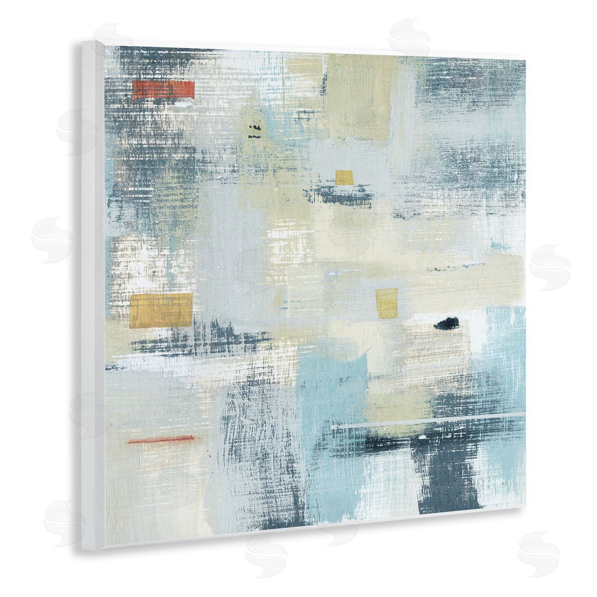 Susan Jill Woven Paint Stroke Abstraction Blue Beige Paint Blend Wooden Wall Plaque Art Print