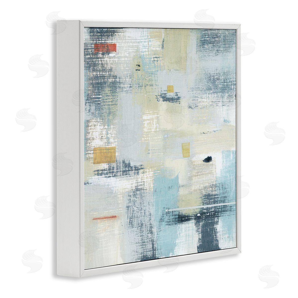 Susan Jill Woven Paint Stroke Abstraction Blue Beige Paint Blend White Framed Glicee Wall Art Print