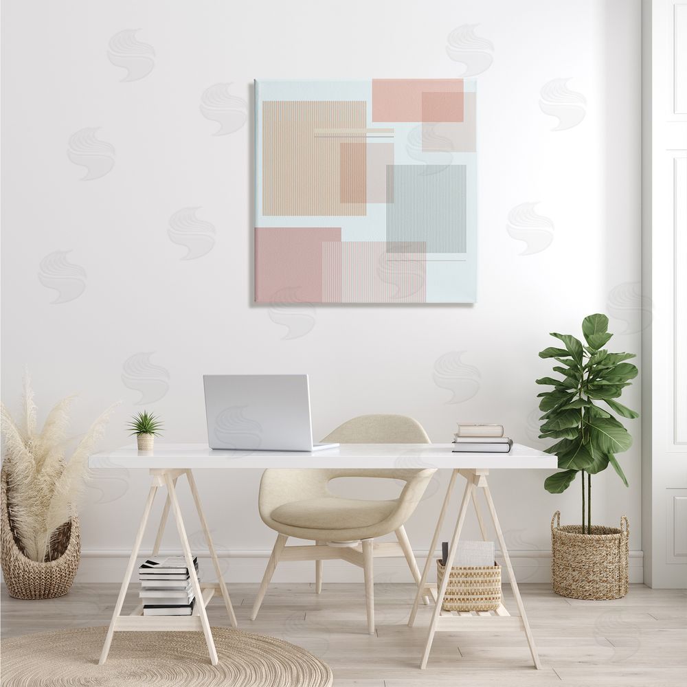 Melissa Wang Abstract Patterned Squares Industrial Geometric Shapes Pink Grey Canvas Wall Art in Room
