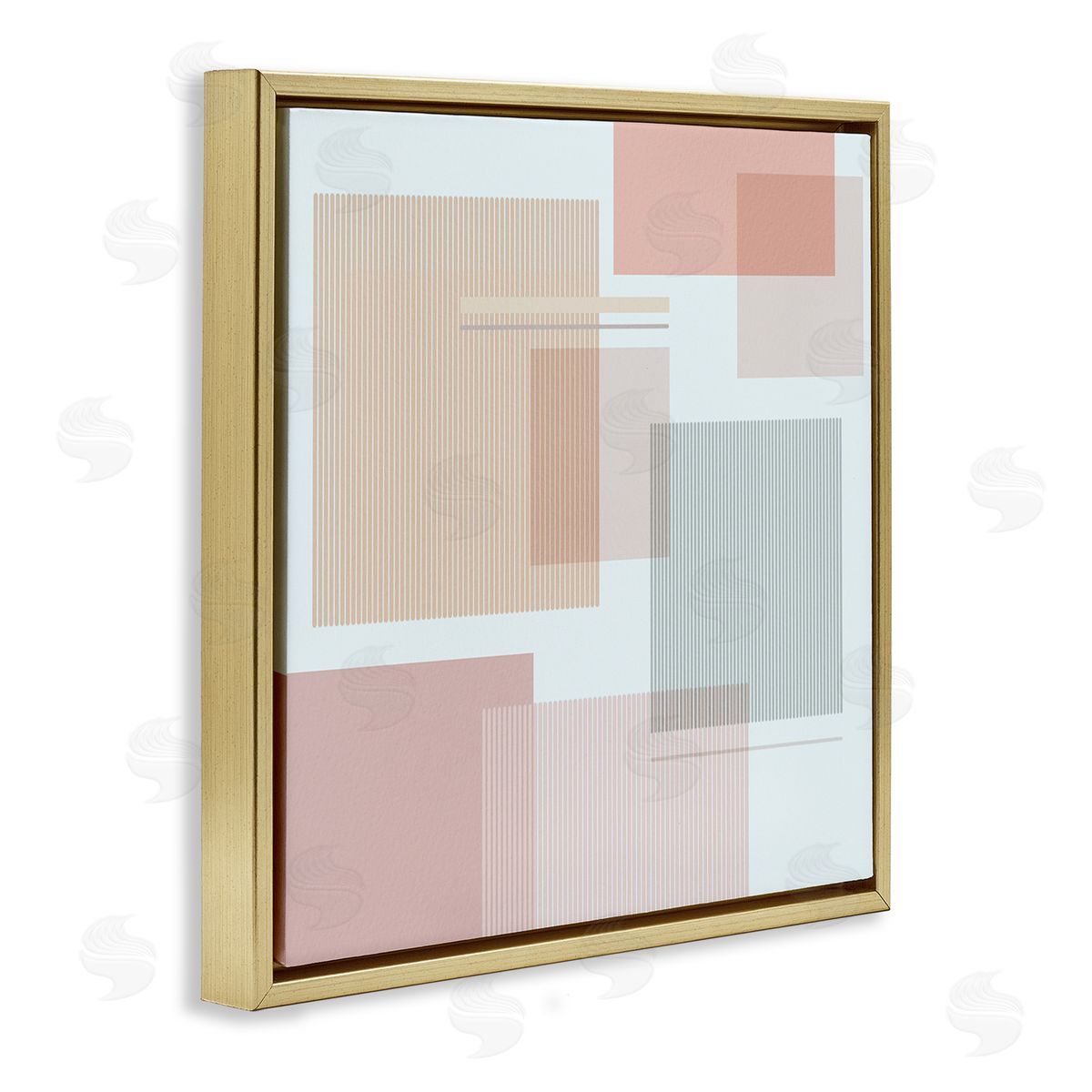 Melissa Wang Abstract Patterned Squares Industrial Geometric Shapes Pink Grey Gold Floating Frame Canvas Wall Art Print