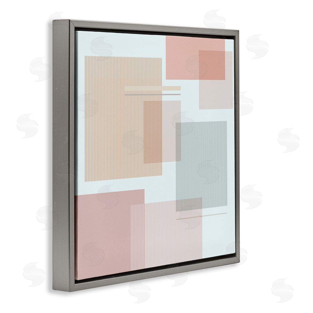 Melissa Wang Abstract Patterned Squares Industrial Geometric Shapes Pink Grey Gray Floating Frame Canvas Wall Art Print