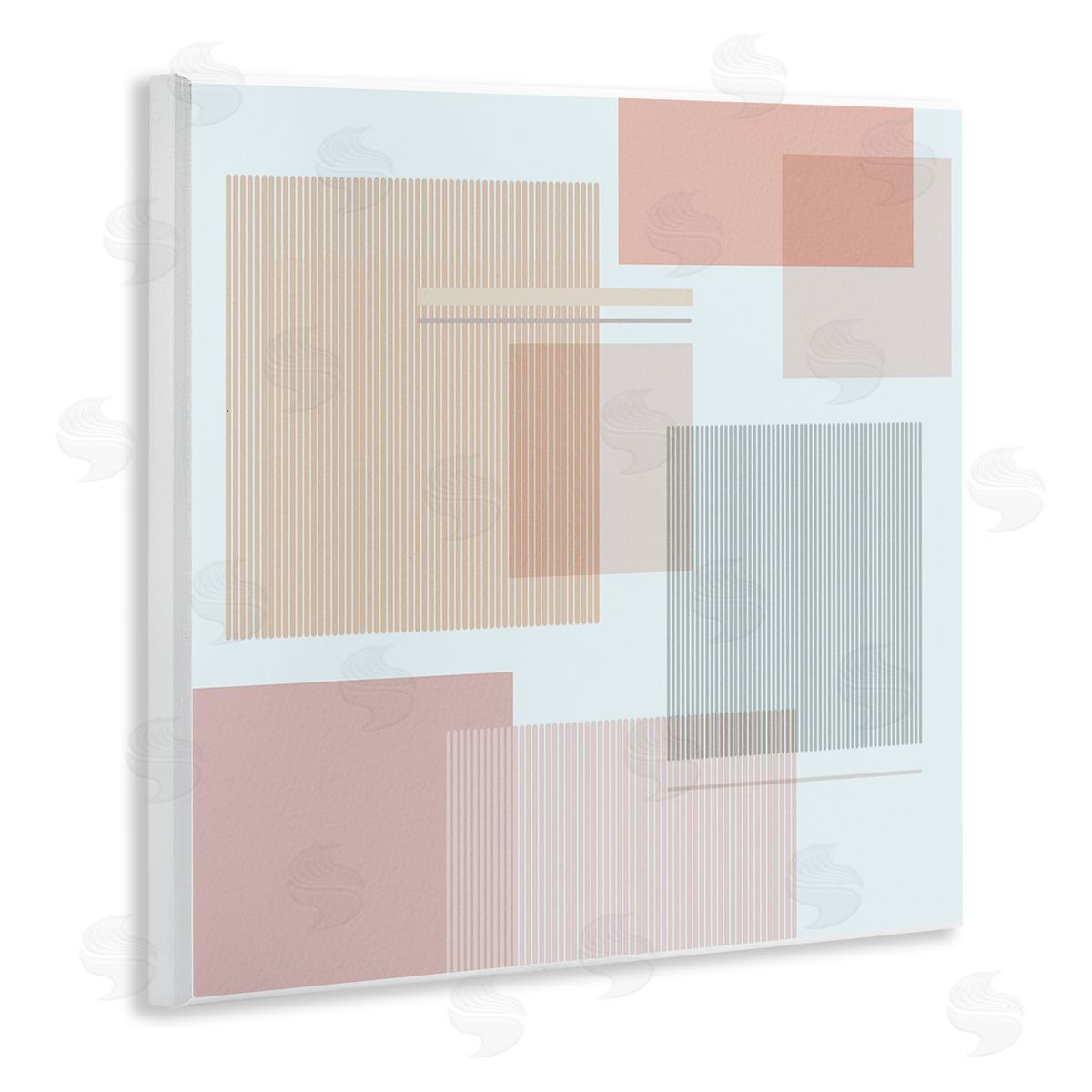 Melissa Wang Abstract Patterned Squares Industrial Geometric Shapes Pink Grey Wooden Wall Plaque Art Print