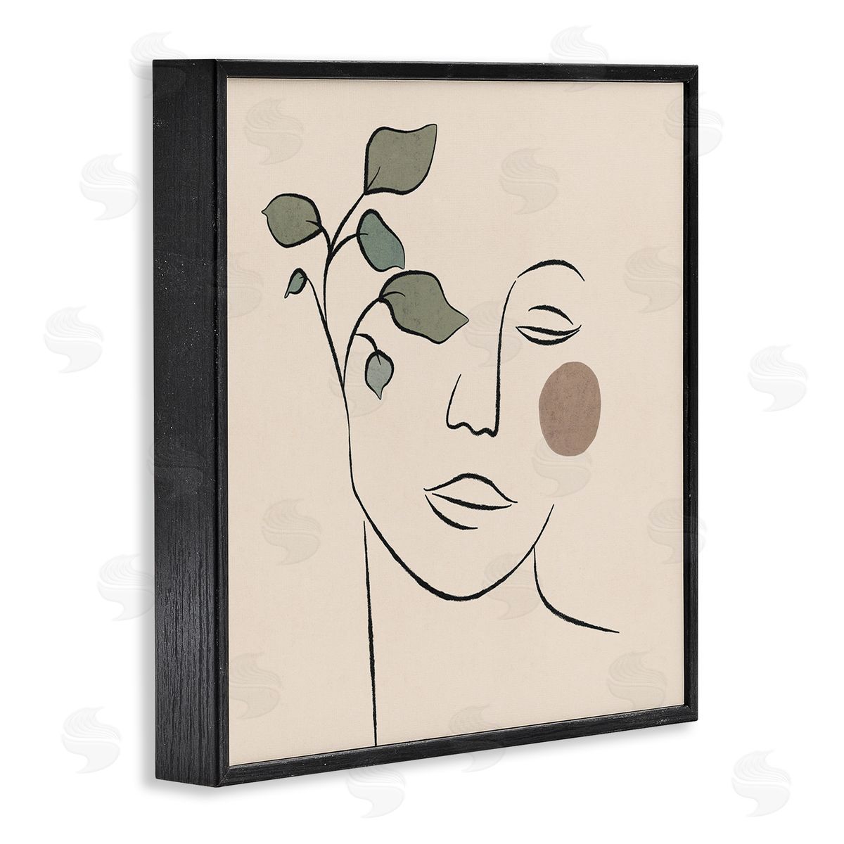 JJ Design House LLC Soft Female Face Line Drawing Abstract Plant Sun Black Framed Glicee Wall Art Print