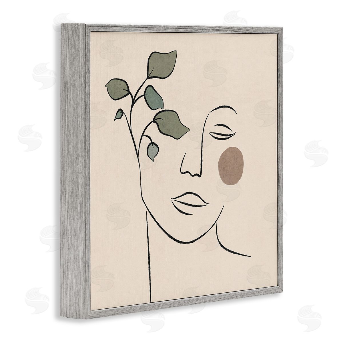 JJ Design House LLC Soft Female Face Line Drawing Abstract Plant Sun Gray Framed Glicee Wall Art Print