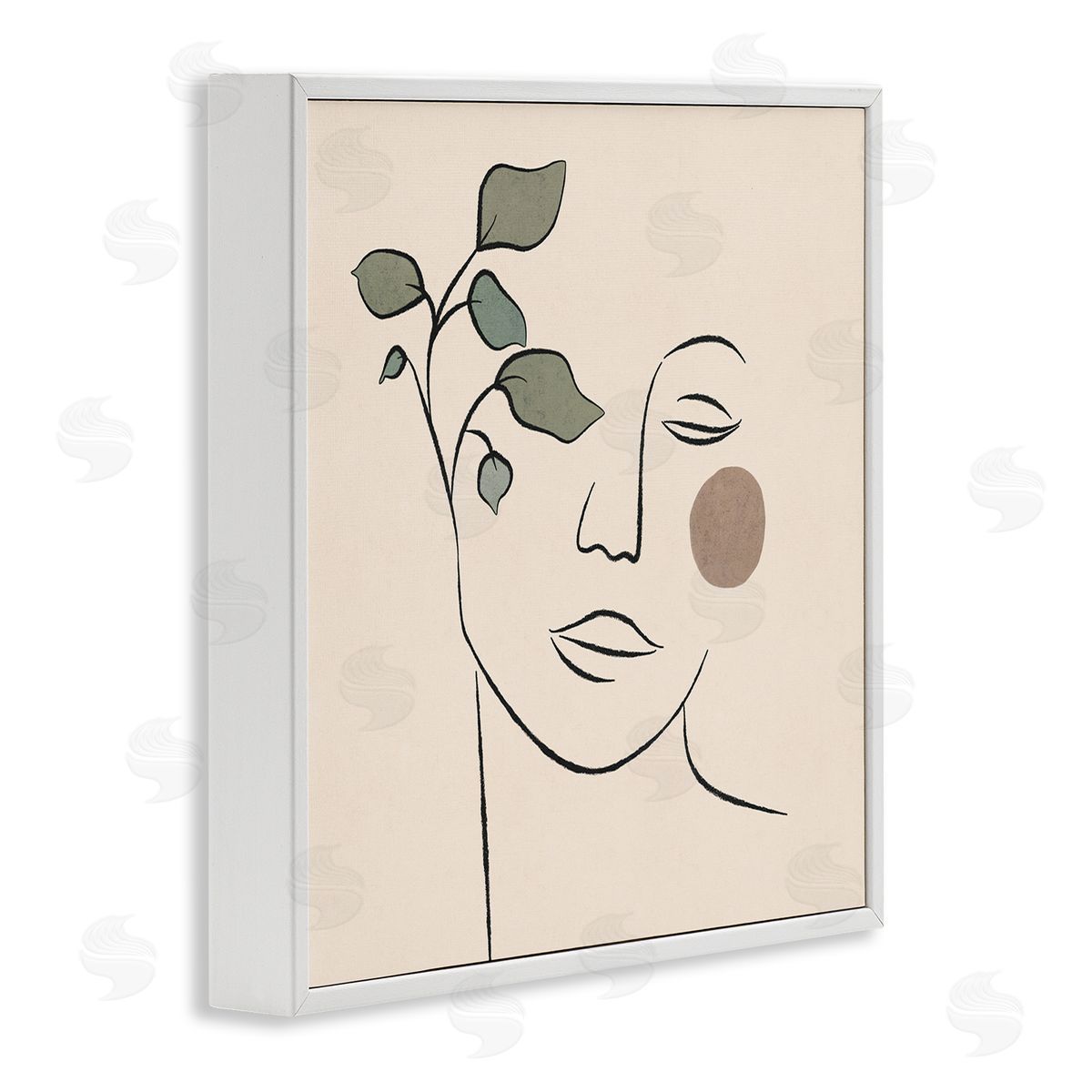 JJ Design House LLC Soft Female Face Line Drawing Abstract Plant Sun White Framed Glicee Wall Art Print
