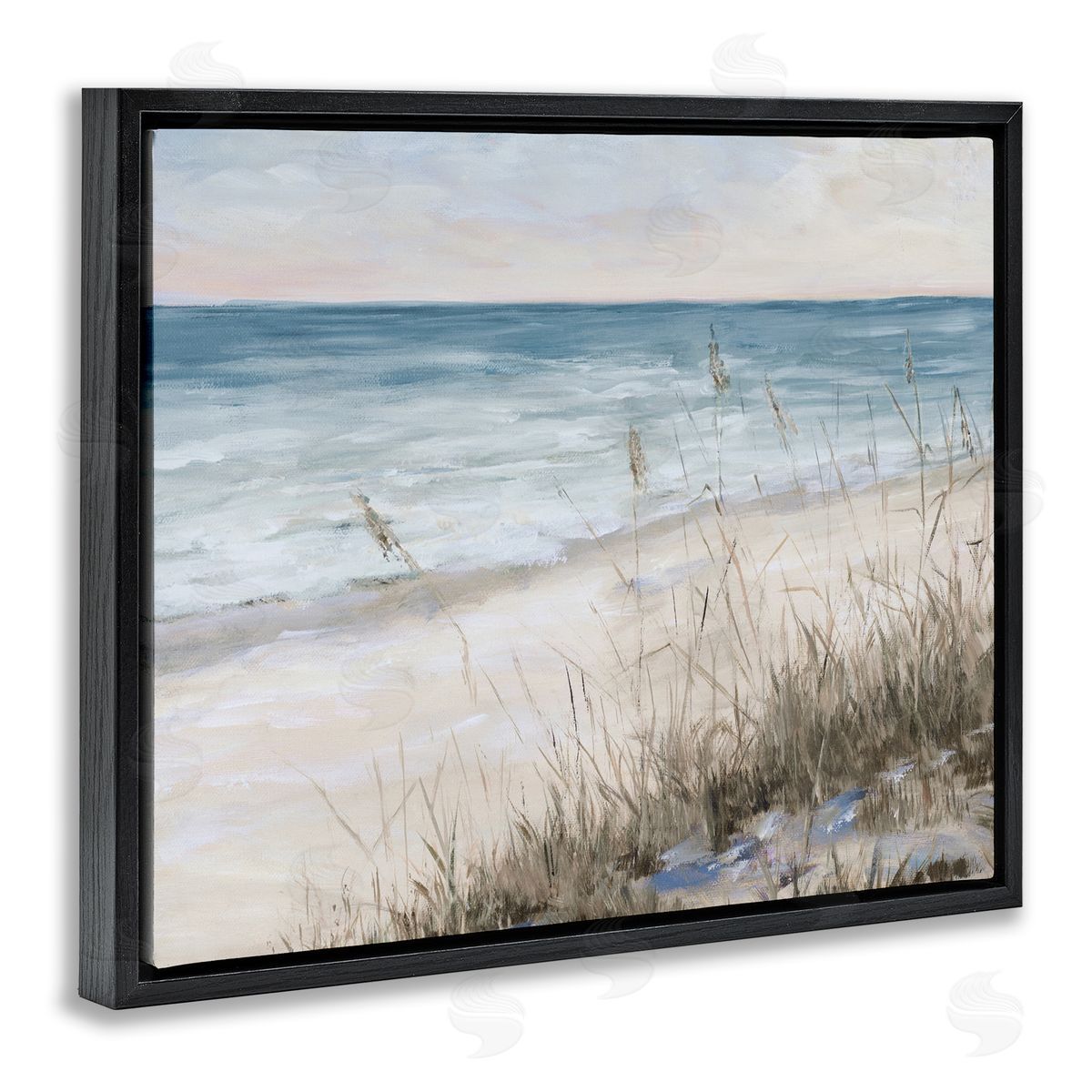 Traditional Beach Coast Line Black Floating Frame Canvas Wall Art, Home Decor by Julie DeRice