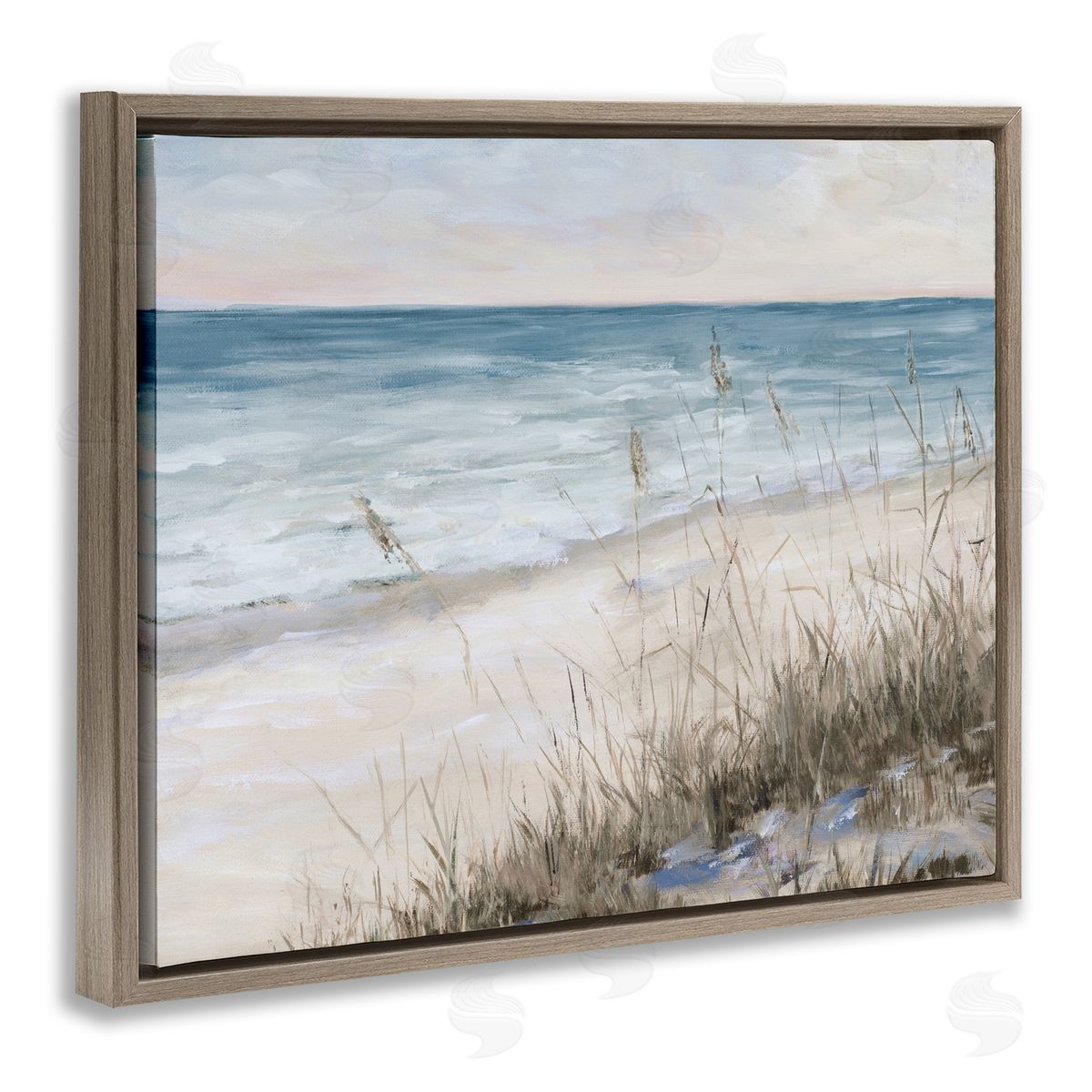 Traditional Beach Coast Line Brown Floating Frame Canvas Wall Art, Home Decor by Julie DeRice