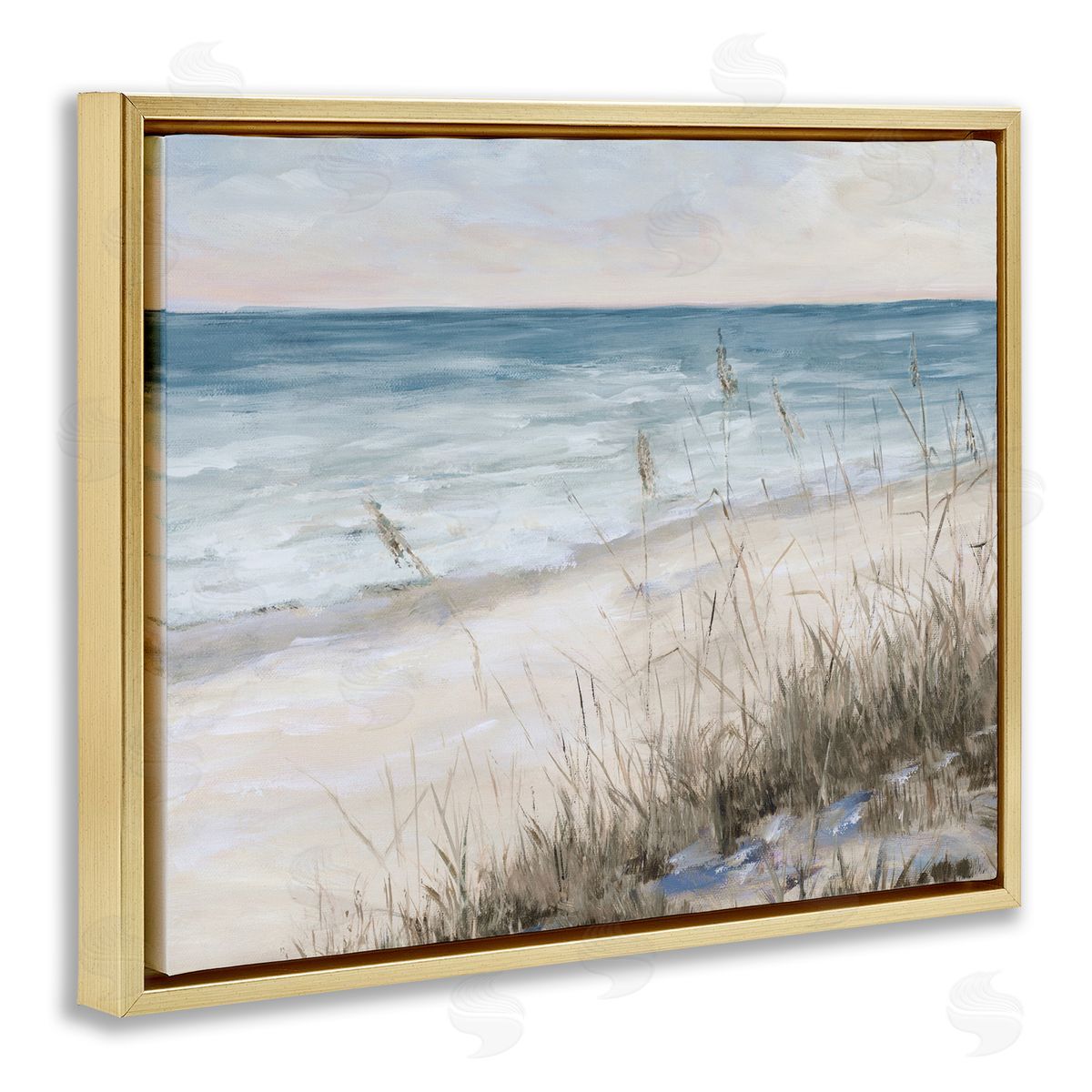 Traditional Beach Coast Line Gold Floating Frame Canvas Wall Art, Home Decor by Julie DeRice