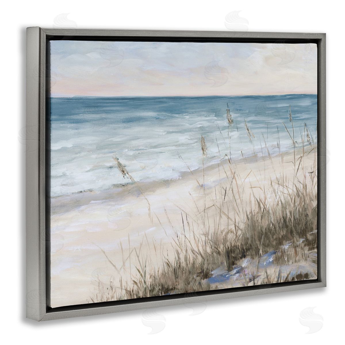 Traditional Beach Coast Line Grey Floating Frame Canvas Wall Art, Home Decor by Julie DeRice