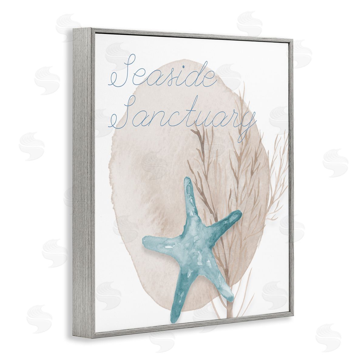 Lucille Price Seaside Sanctuary Phrase Soft Blue Starfish Brown Kelp Gray Framed Glicee Wall Art Print