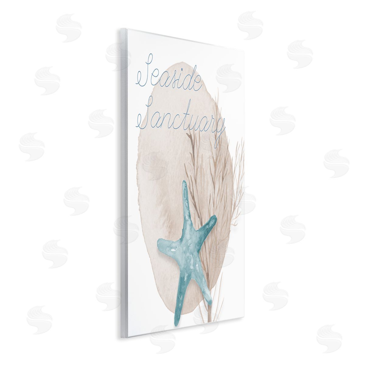 Lucille Price Seaside Sanctuary Phrase Soft Blue Starfish Brown Kelp Wooden Wall Plaque Art Print