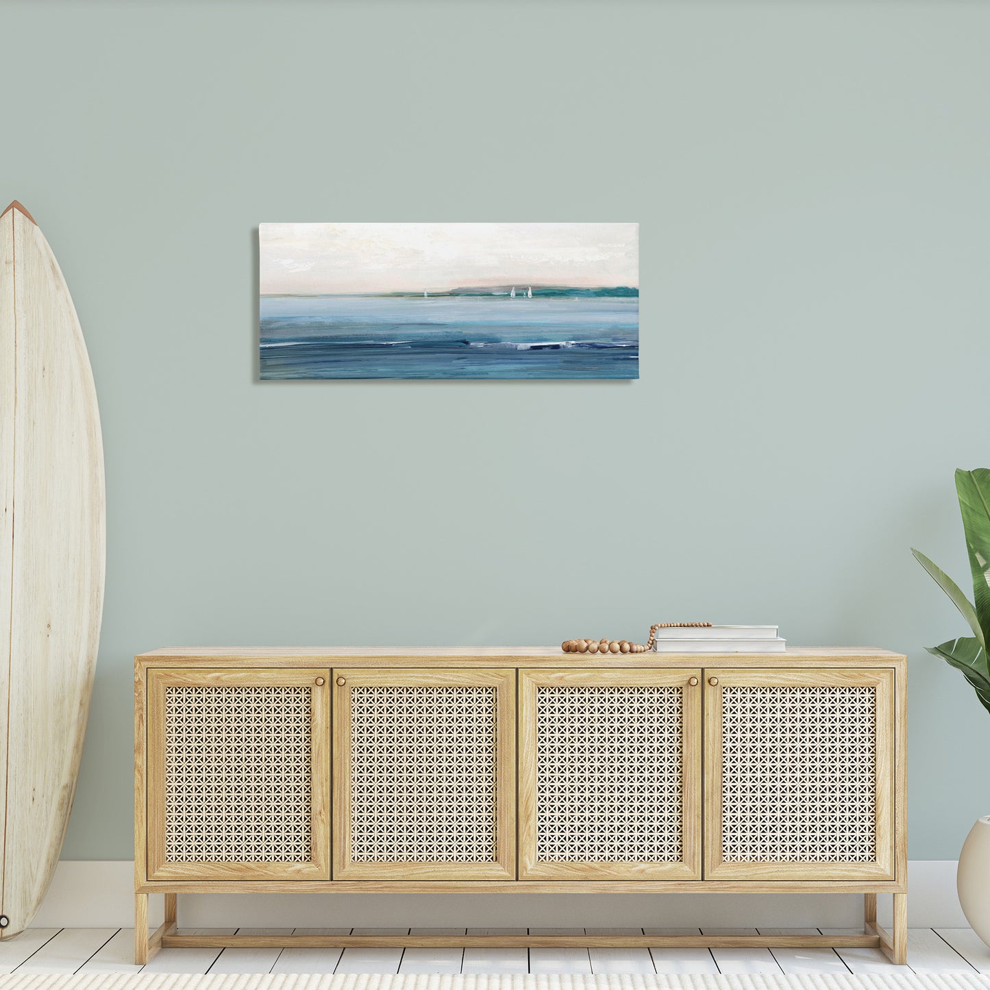 Morning Sky Abstract Ocean Canvas Wall Art in Room, Home Decor by Sally Swatland