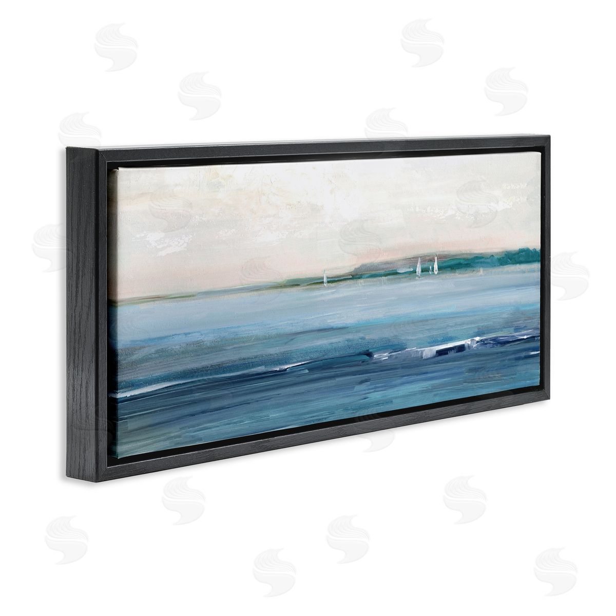 Morning Sky Abstract Ocean Black Floating Frame Canvas Wall Art, Home Decor by Sally Swatland