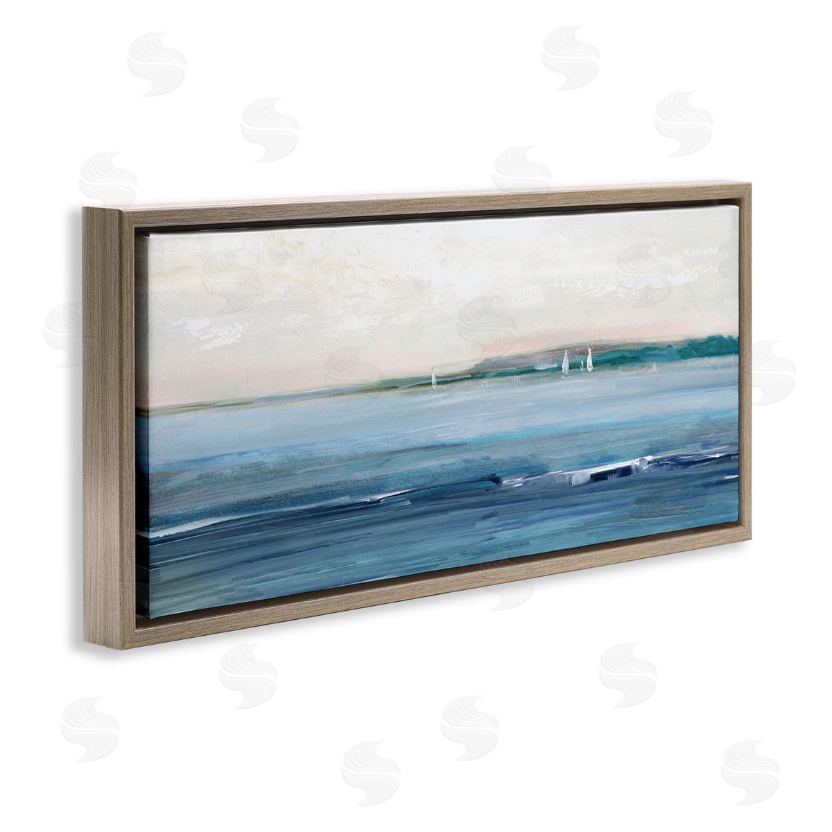 Morning Sky Abstract Ocean Brown Floating Frame Canvas Wall Art, Home Decor by Sally Swatland