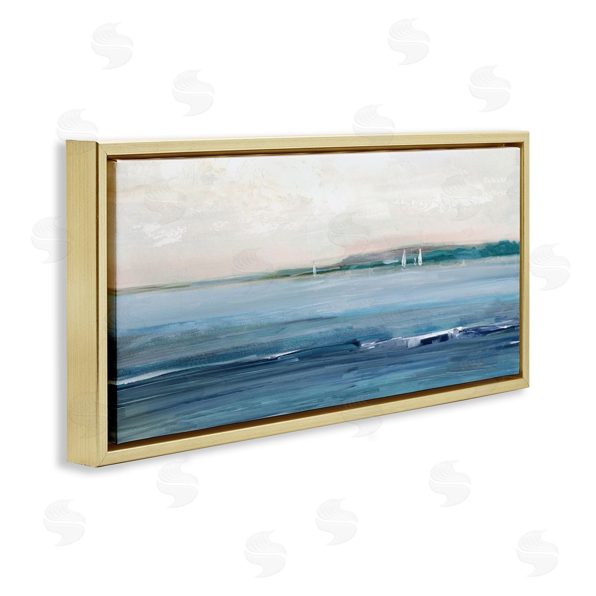 Morning Sky Abstract Ocean Gold Floating Frame Canvas Wall Art, Home Decor by Sally Swatland