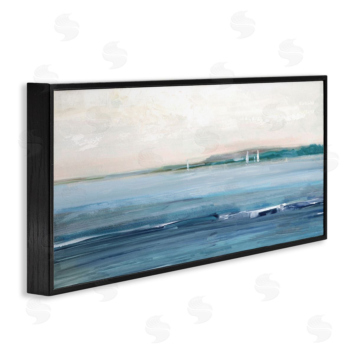 Morning Sky Abstract Ocean Black Frame Print Wall Art, Home Decor by Sally Swatland
