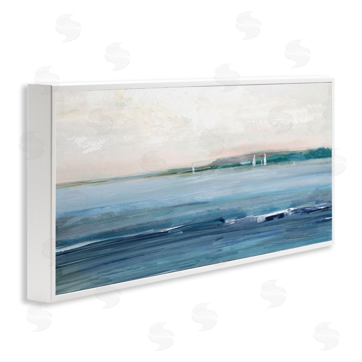 Morning Sky Abstract Ocean White Frame Print Wall Art, Home Decor by Sally Swatland
