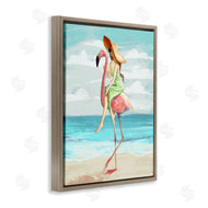 Ziwei Li | Beach Woman Riding Pink Flamingo