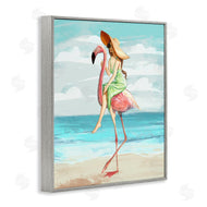 Ziwei Li | Beach Woman Riding Pink Flamingo