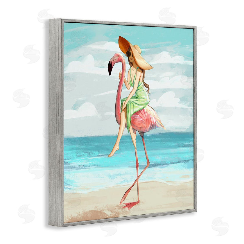 Ziwei Li | Beach Woman Riding Pink Flamingo