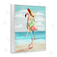 Ziwei Li | Beach Woman Riding Pink Flamingo