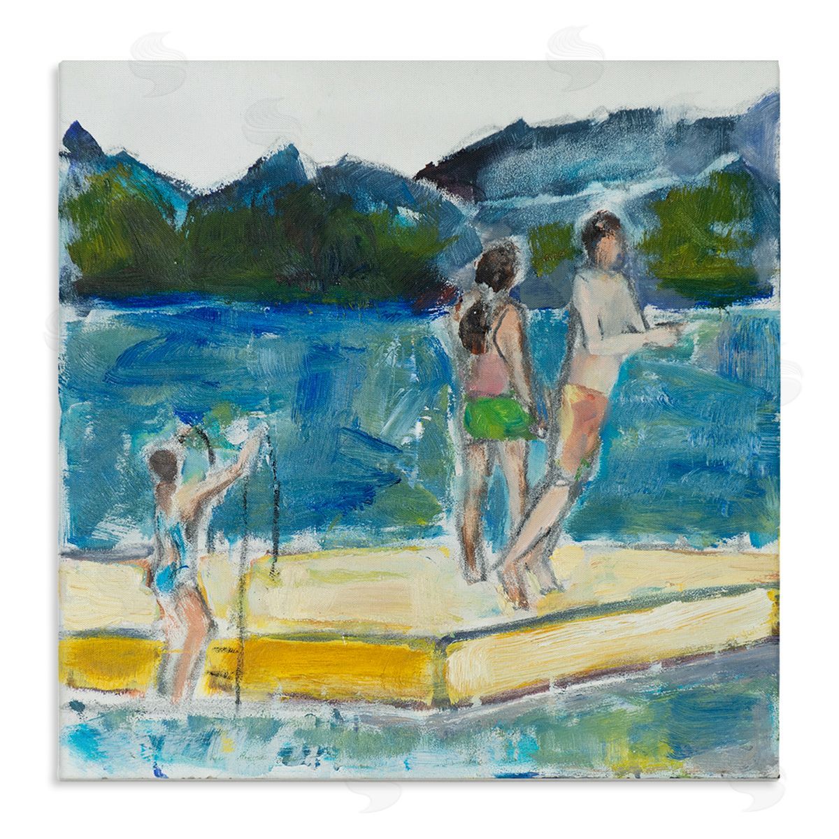 Kids on Swimming Dock Abstract Canvas Wall Art, Home Decor by Susanne Marie