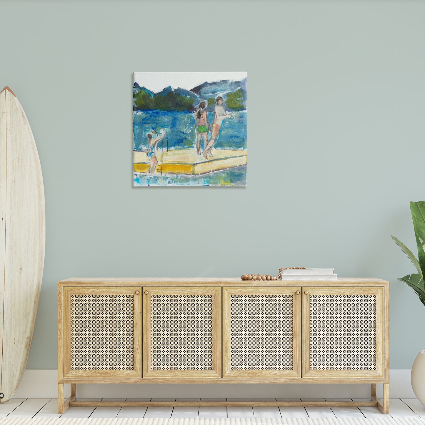 Kids on Swimming Dock Abstract Canvas Wall Art in Room, Home Decor by Susanne Marie