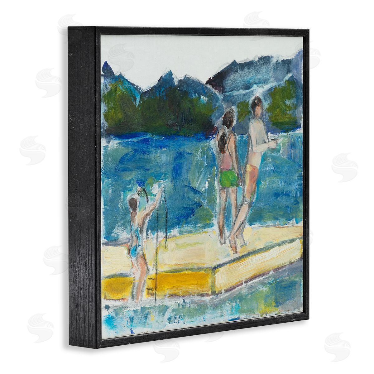 Kids on Swimming Dock Abstract Black Frame Print Wall Art, Home Decor by Susanne Marie