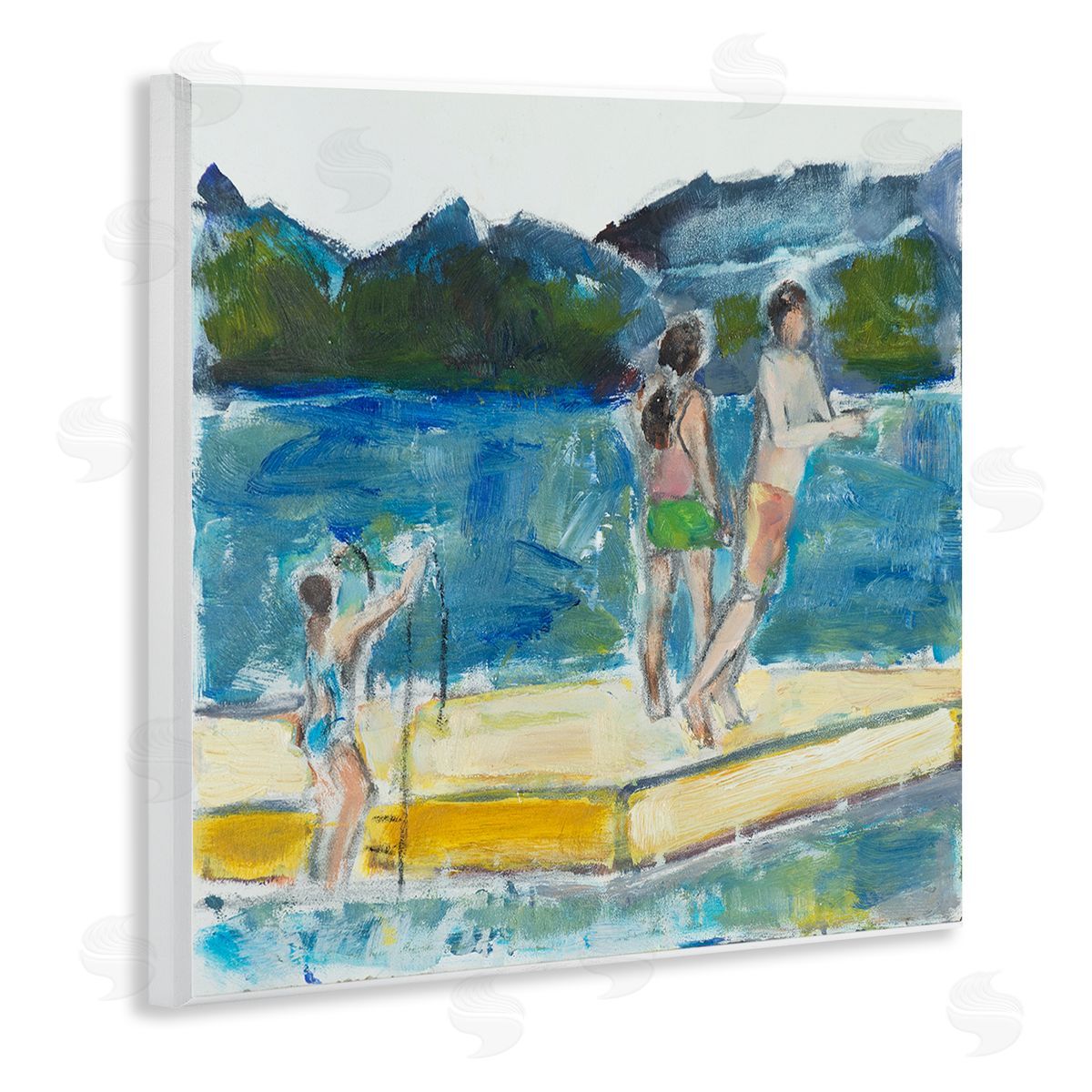 Kids on Swimming Dock Abstract Wood Plaque Wall Art, Home Decor by Susanne Marie