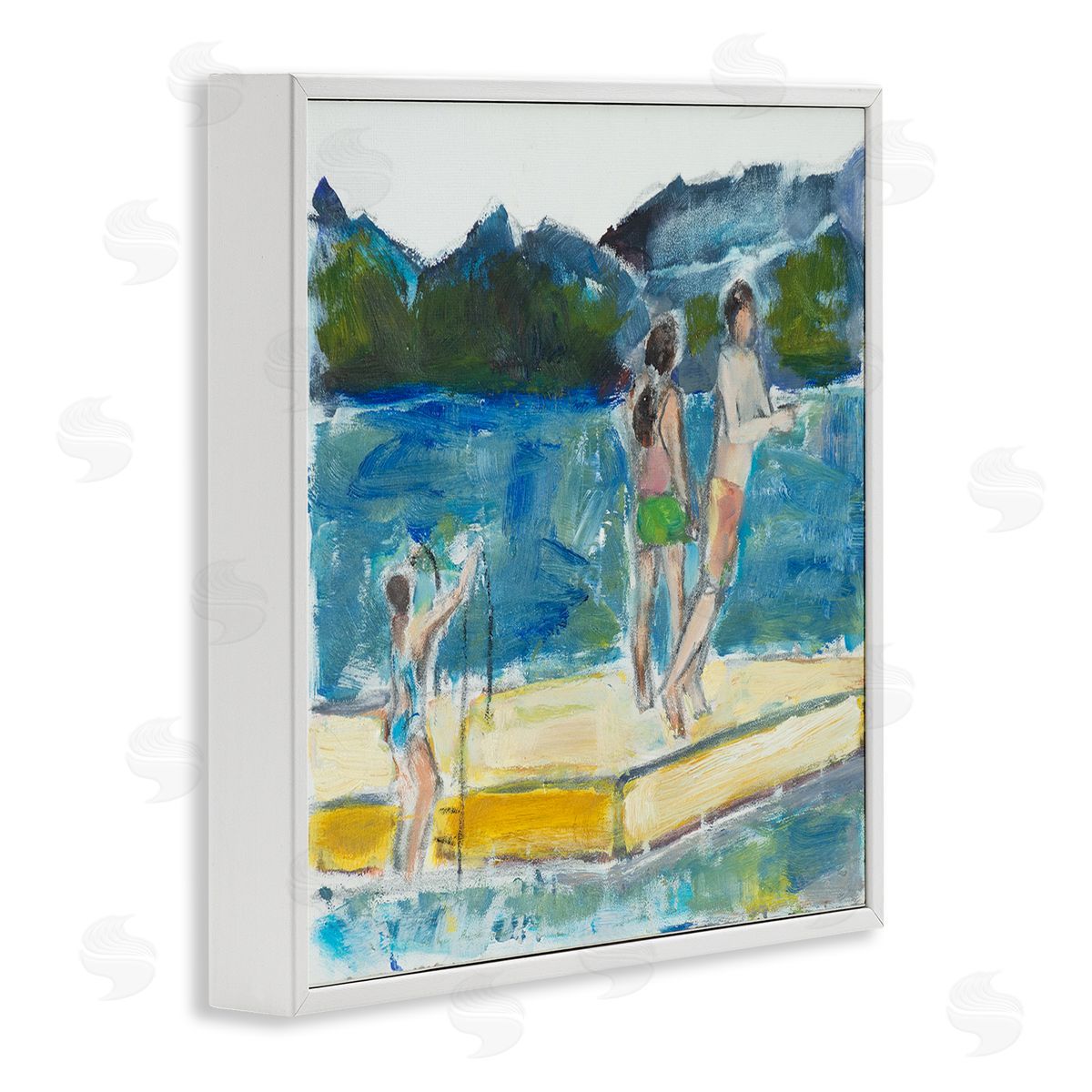Kids on Swimming Dock Abstract White Frame Print Wall Art, Home Decor by Susanne Marie