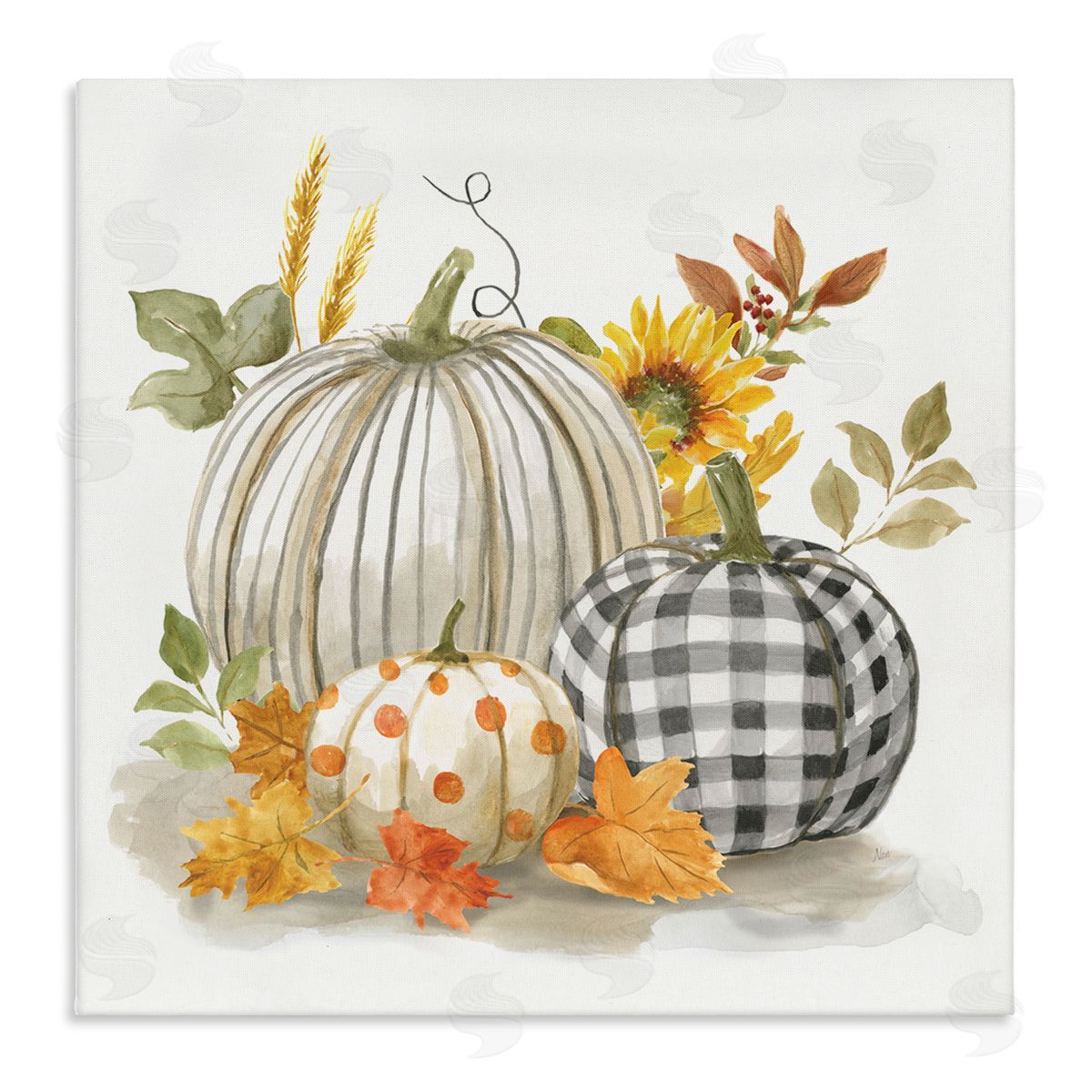 Patterned Pumpkins Autumn Harvest Canvas Wall Art, Home Decor by Nan
