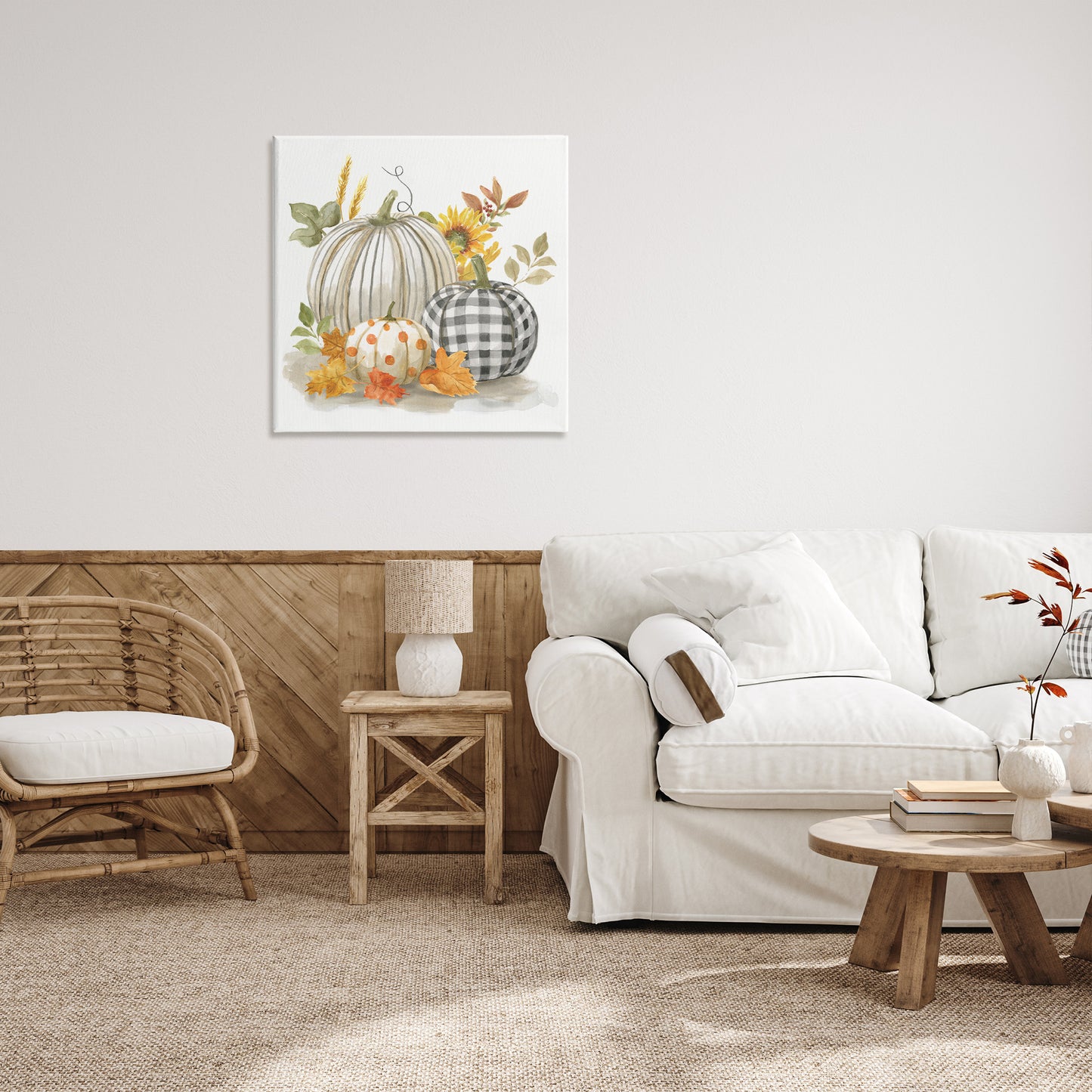 Patterned Pumpkins Autumn Harvest Canvas Wall Art in Room, Home Decor by Nan