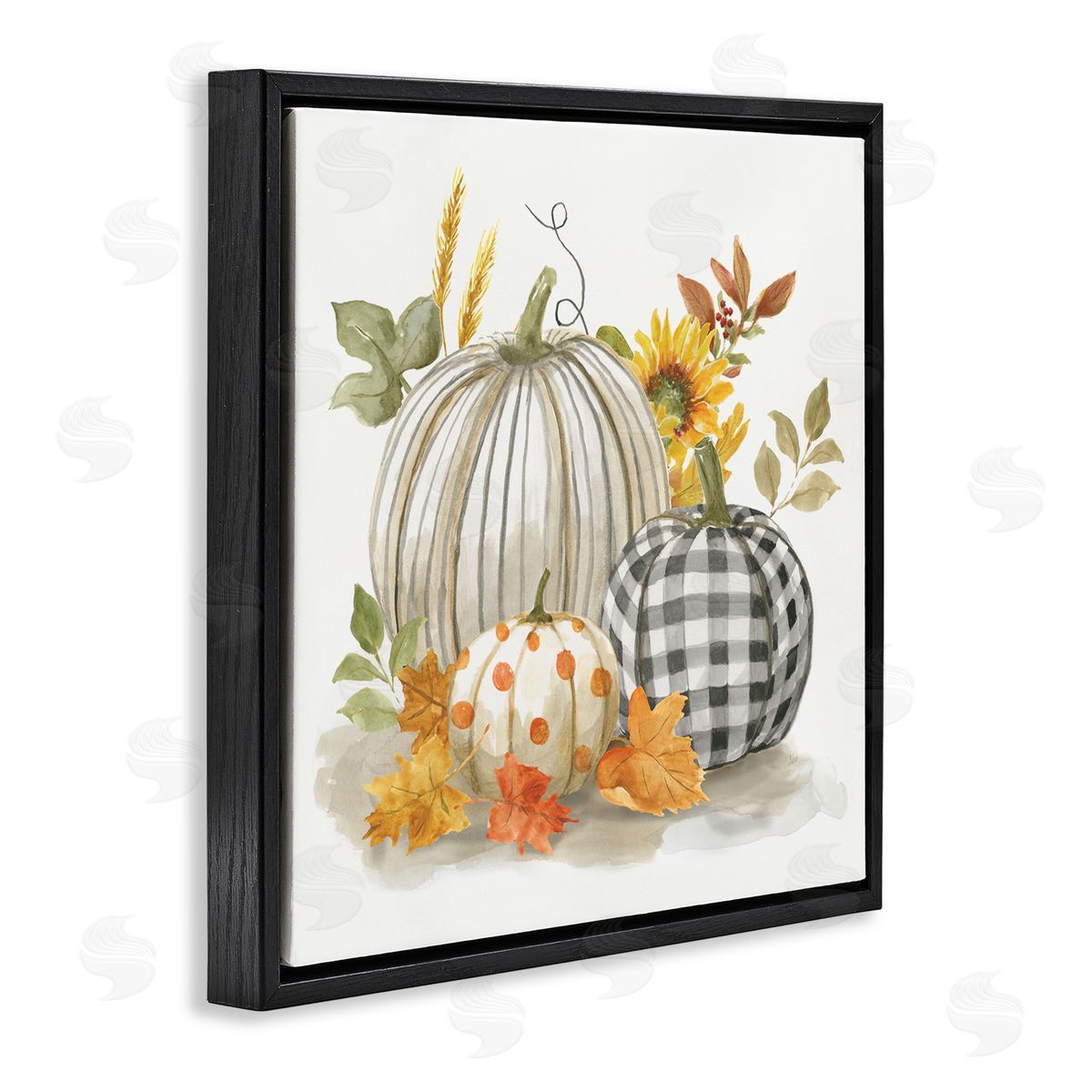 Patterned Pumpkins Autumn Harvest Black Floating Frame Canvas Wall Art, Home Decor by Nan