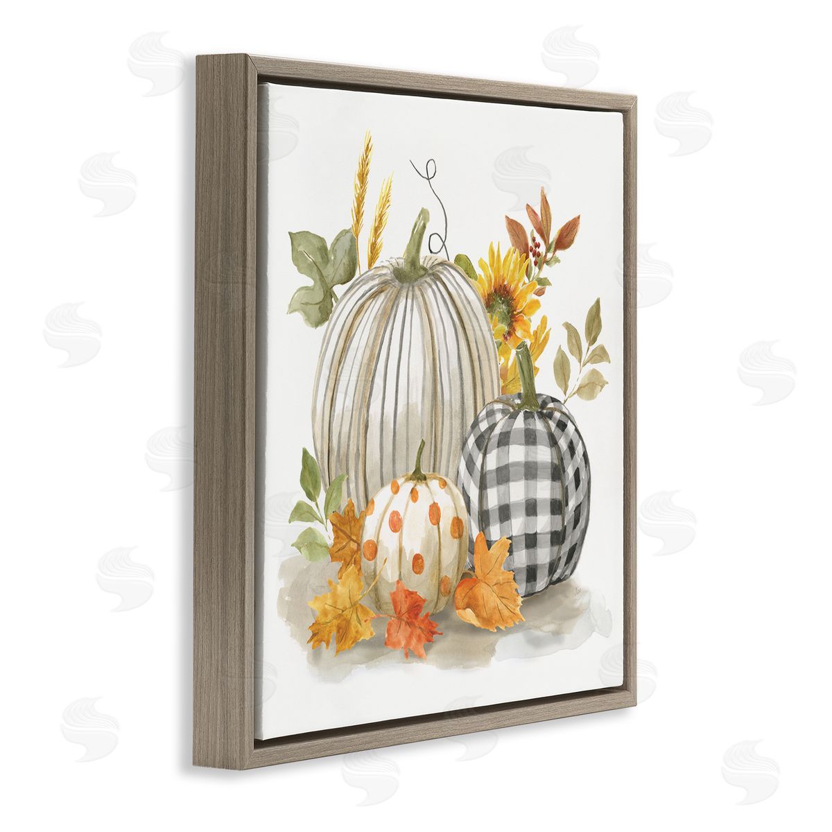 Patterned Pumpkins Autumn Harvest Brown Floating Frame Canvas Wall Art, Home Decor by Nan