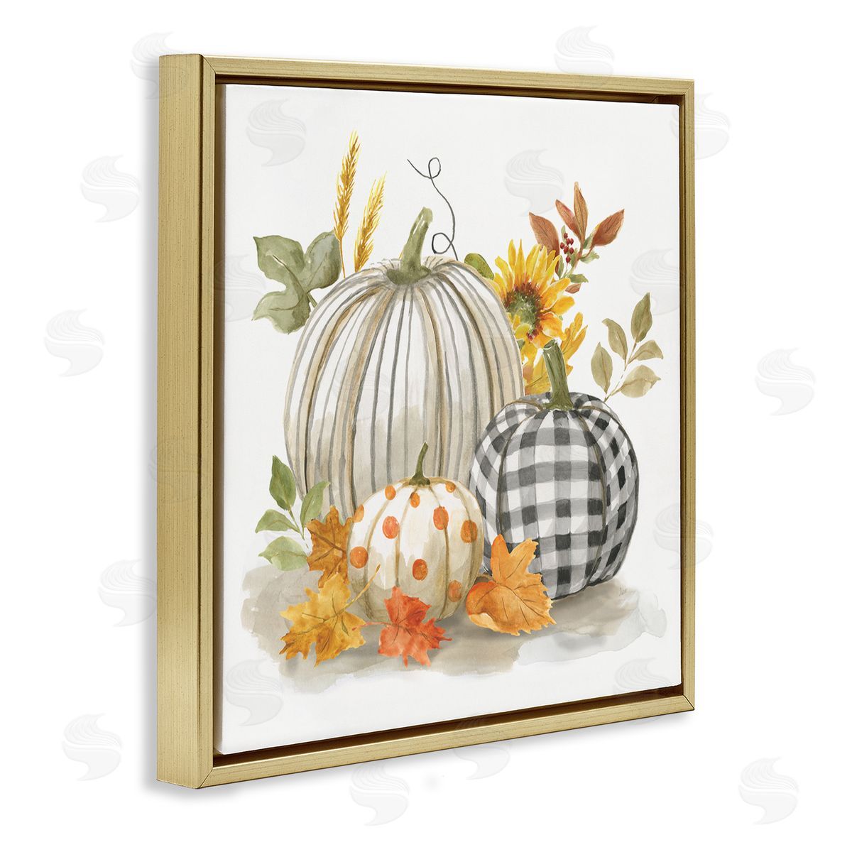 Patterned Pumpkins Autumn Harvest Gold Floating Frame Canvas Wall Art, Home Decor by Nan