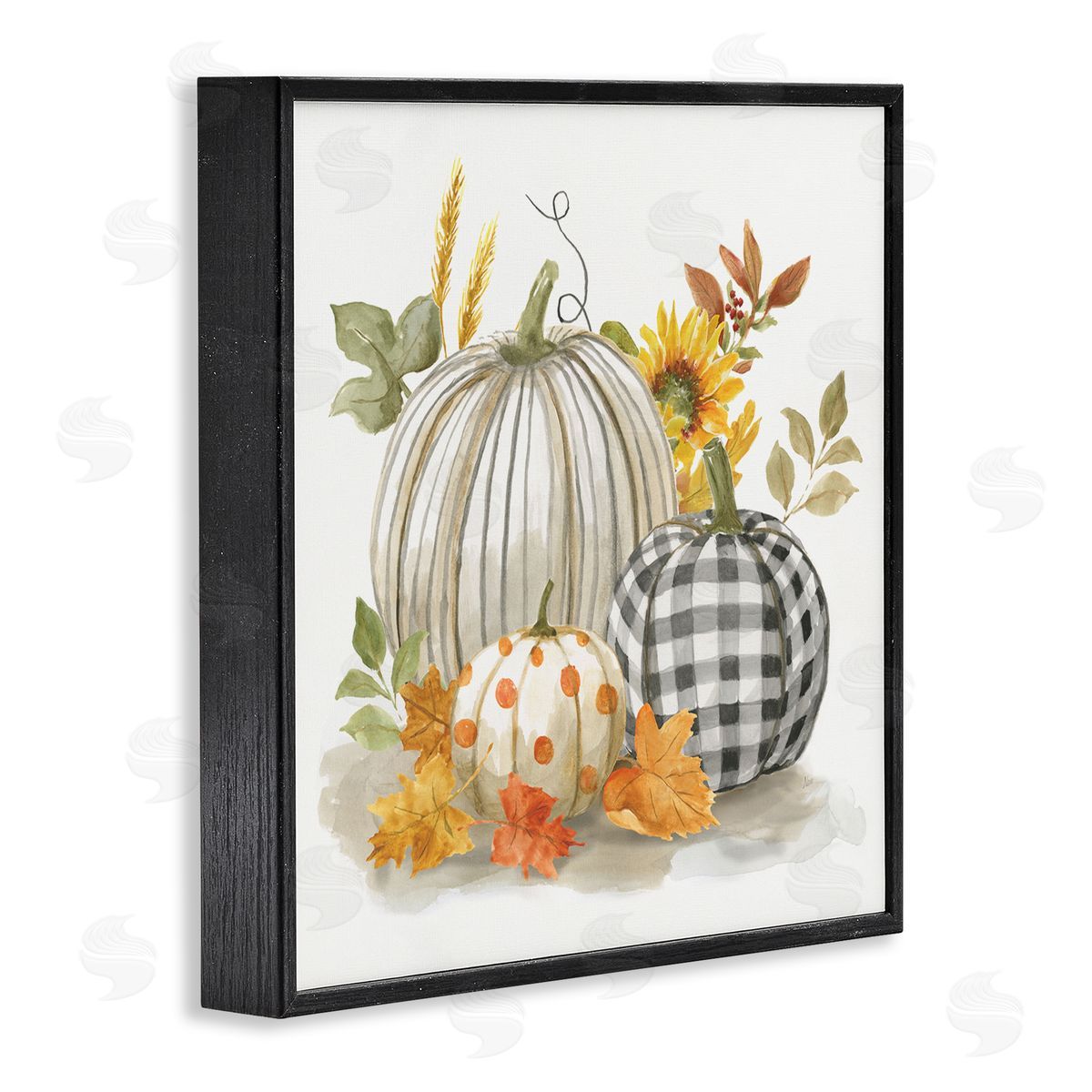 Patterned Pumpkins Autumn Harvest Black Frame Print Wall Art, Home Decor by Nan