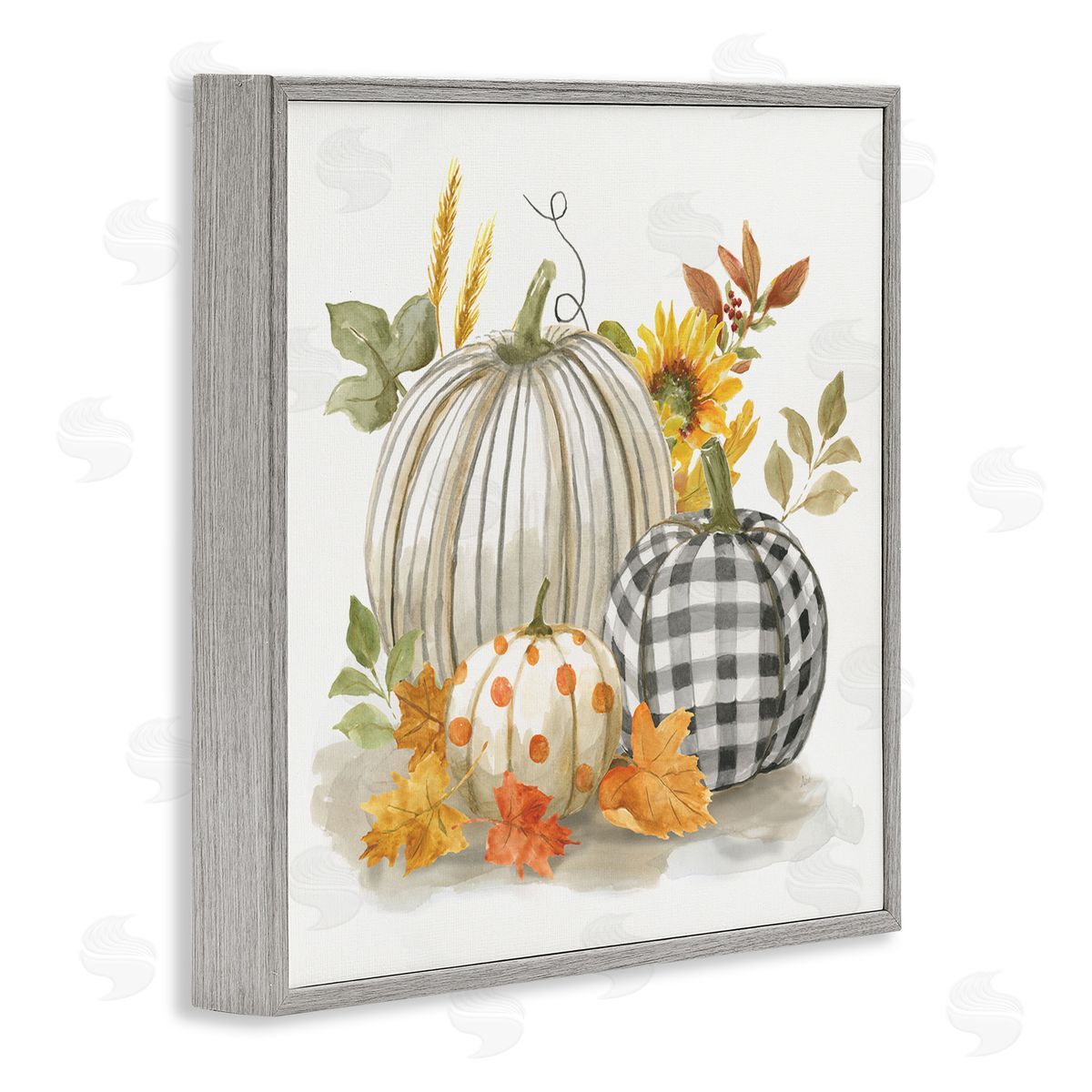 Patterned Pumpkins Autumn Harvest Grey Frame Print Wall Art, Home Decor by Nan